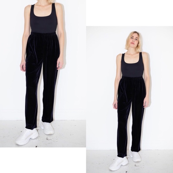 Vintage Velvet Navy Blue Pants Minimal 90s Y2K Women’s Size Medium - Picture 8 of 8